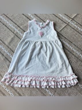 White Baby Dress‎ with Pink Hot Air Balloon Accent